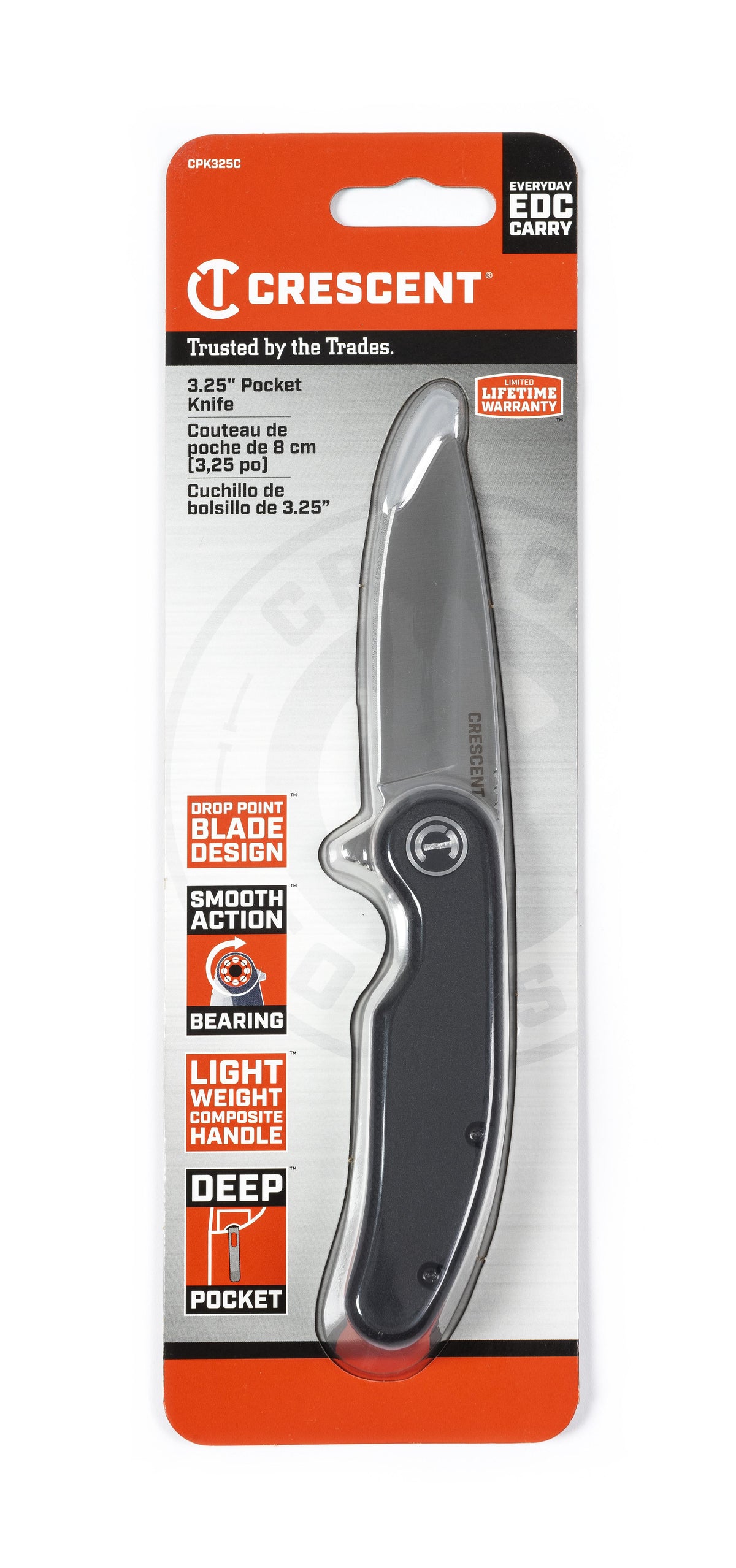 Crescent CPK325C 3-1/4" Drop Point Composite Handle Pocket Knife