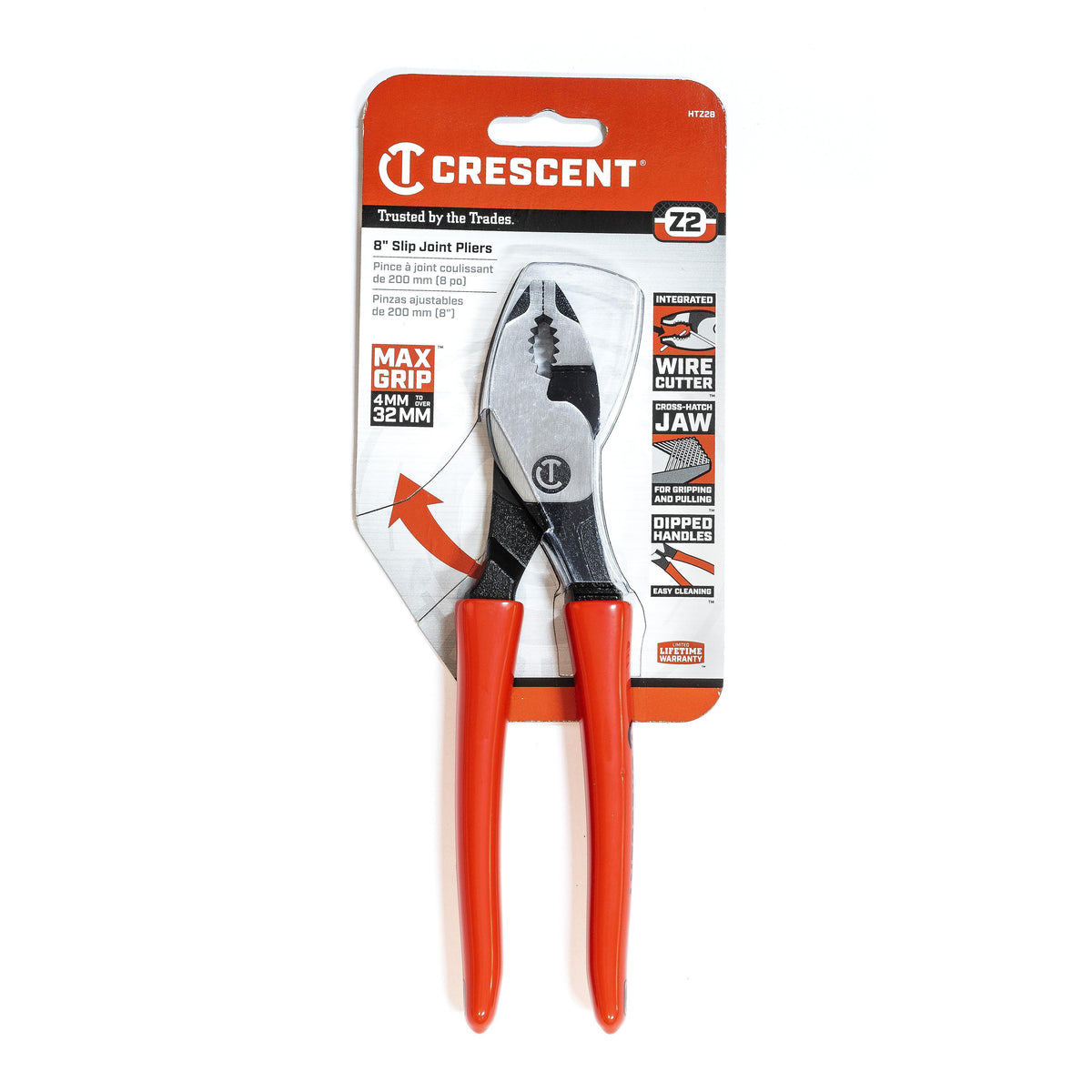 Crescent HTZ28 8" Z2 Dipped Handle Slip Joint Pliers