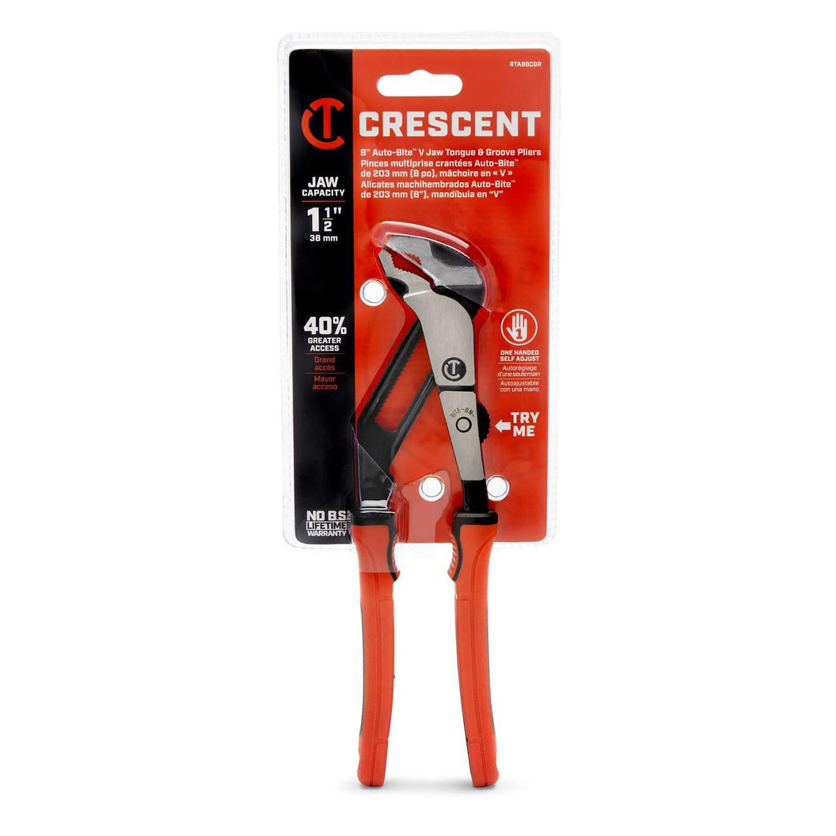 Crescent RTAB8CGR 8" Z2 Auto-Bite™ Tongue & Groove Plier with Dual Material Rawhide Handle