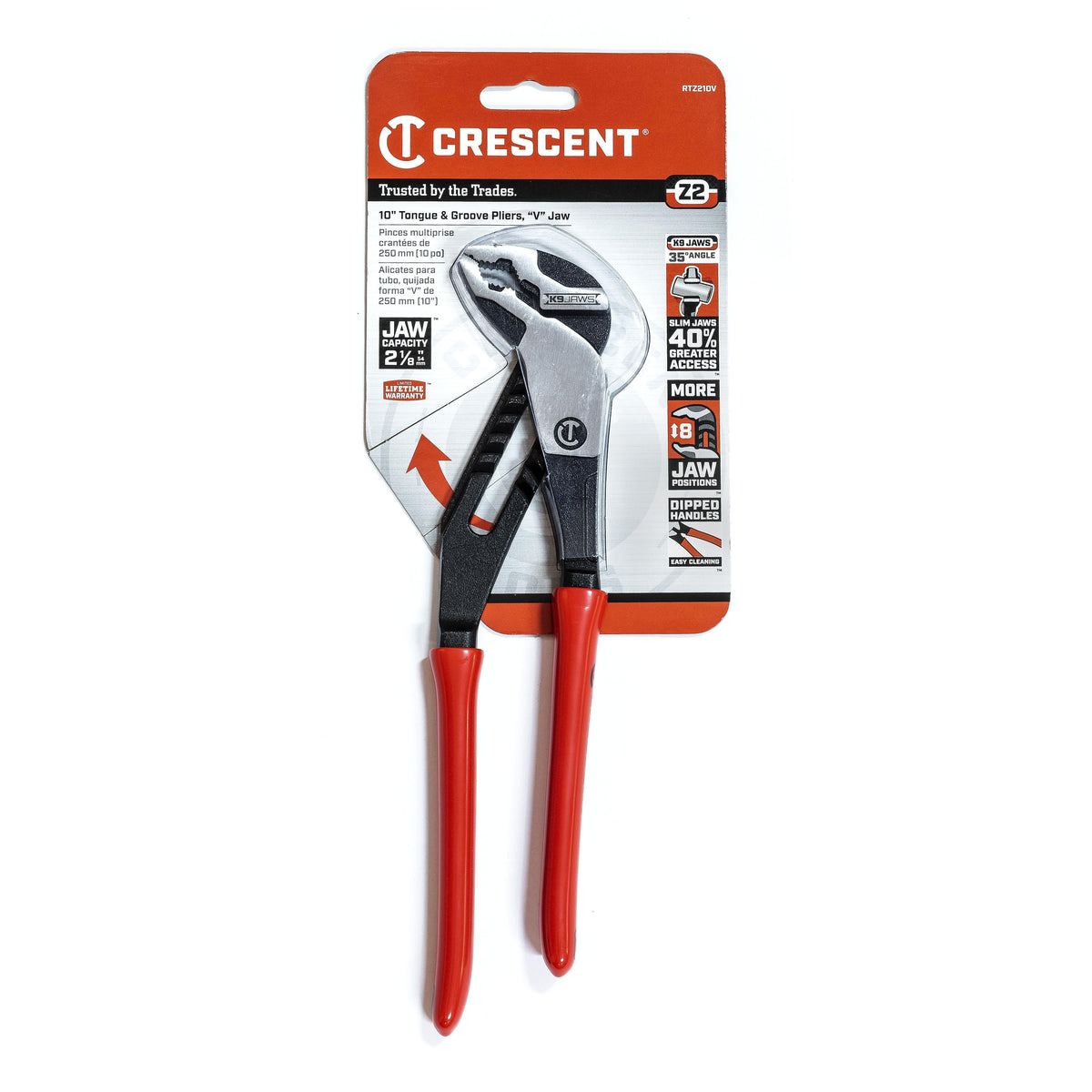 Crescent RTZ210V 10" Z2 K9™ V-Jaw Dipped Handle Tongue and Groove Pliers