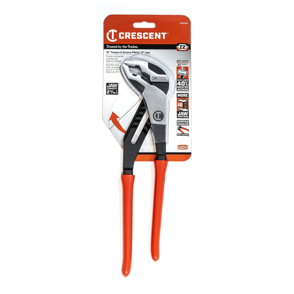 Crescent RTZ212V 12" Z2 K9™ V-Jaw Dipped Handle Tongue and Groove Pliers