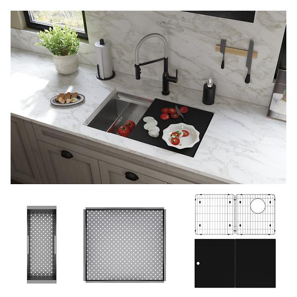 Elkay CS30BPK Circuit Chef® Workstation Stainless Steel 32-1/2" x 20-1/2" x 10" Single Bowl Undermount Sink Kit with Black Polymer Boards