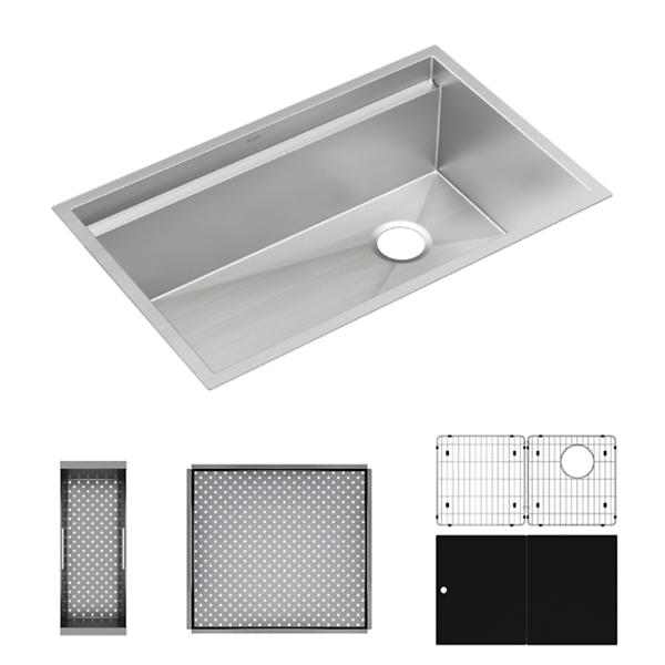 Elkay CS30BPK Circuit Chef® Workstation Stainless Steel 32-1/2" x 20-1/2" x 10" Single Bowl Undermount Sink Kit with Black Polymer Boards