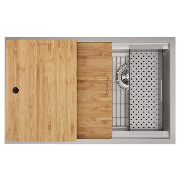 Elkay CS30CWK Circuit Chef® Stainless Workstation Steel 32-1/2" x 20-1/2" x 10" Single Bowl Undermount Sink Kit with Cherry Wood Boards