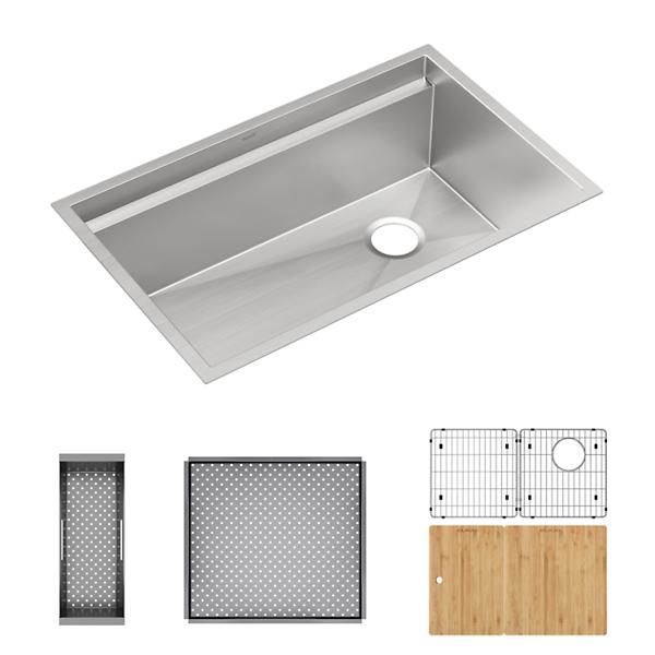 Elkay CS30CWK Circuit Chef® Stainless Workstation Steel 32-1/2" x 20-1/2" x 10" Single Bowl Undermount Sink Kit with Cherry Wood Boards