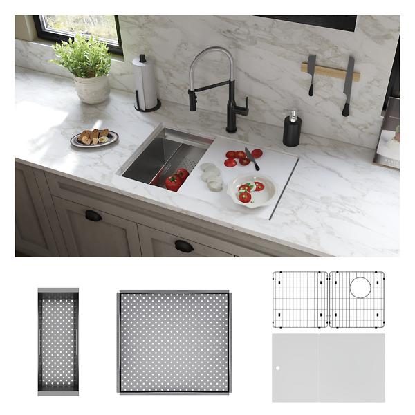 Elkay CS30WPK Circuit Chef® Workstation Stainless Steel 32-1/2" x 20-1/2" x 10" Single Bowl Undermount Sink Kit with White Polymer Boards