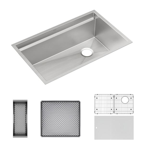 Elkay CS30WPK Circuit Chef® Workstation Stainless Steel 32-1/2" x 20-1/2" x 10" Single Bowl Undermount Sink Kit with White Polymer Boards