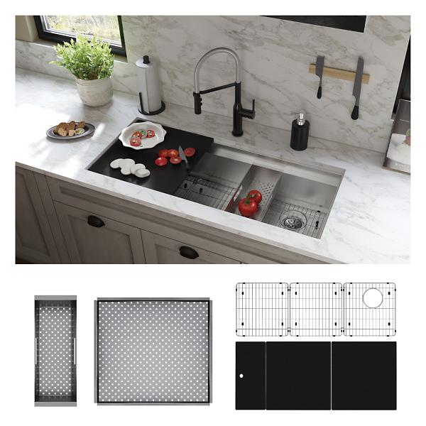 Elkay CS45BPK Circuit Chef® Workstation Stainless Steel 45-1/2" x 20-1/2" x 10" Single Bowl Undermount Sink Kit with Black Polymer Boards