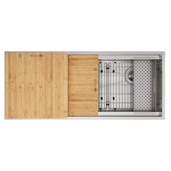 Elkay CS45CWK Circuit Chef® Workstation Stainless Steel 45-1/2" x 20-1/2" x 10" Single Bowl Undermount Sink Kit with Cherry Wood Boards