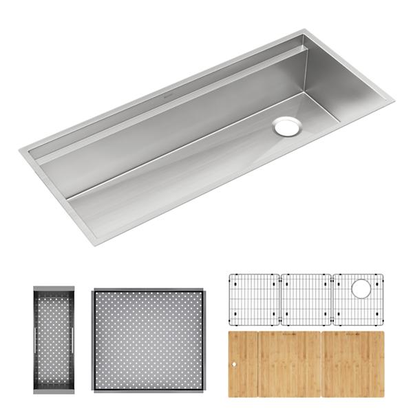 Elkay CS45CWK Circuit Chef® Workstation Stainless Steel 45-1/2" x 20-1/2" x 10" Single Bowl Undermount Sink Kit with Cherry Wood Boards