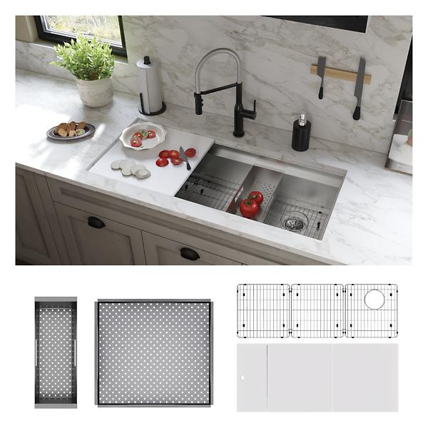 Elkay CS45WPK Circuit Chef® Workstation Stainless Steel 45-1/2" x 20-1/2" x 10" Single Bowl Undermount Sink Kit with White Polymer Boards