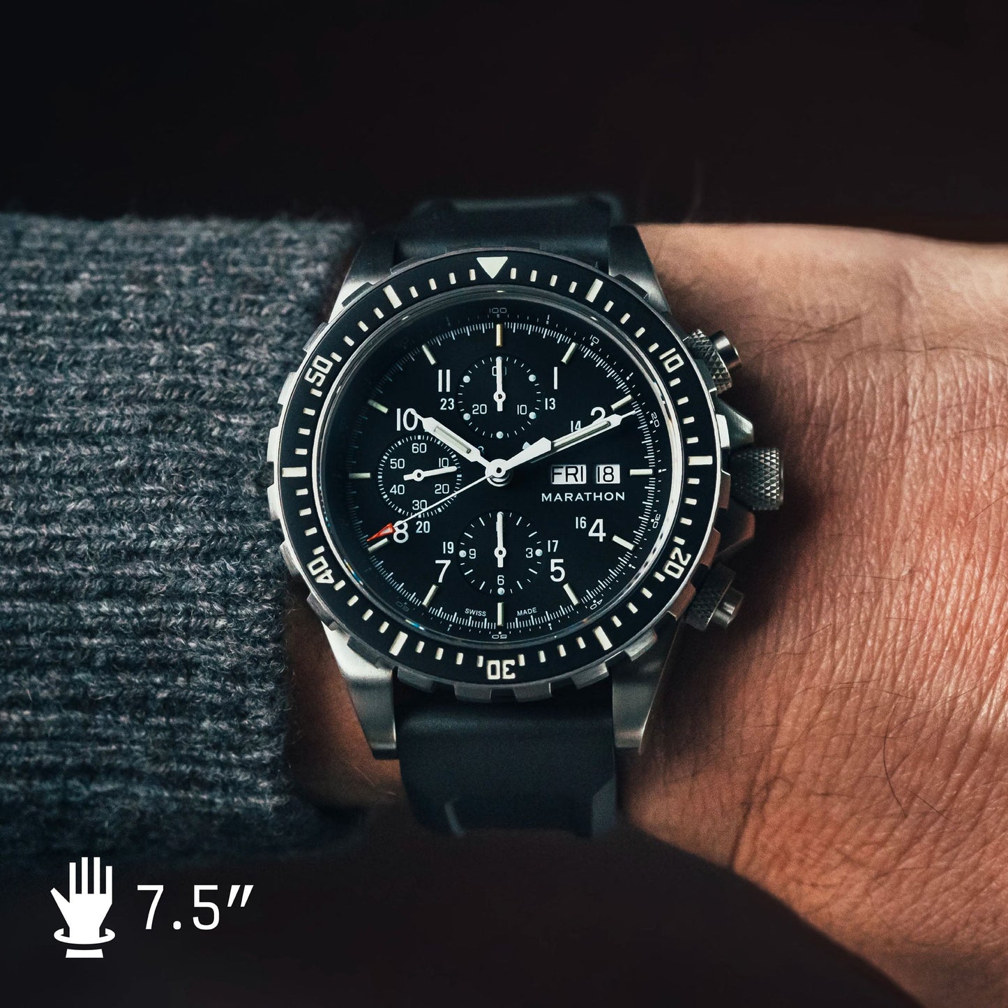 Marathon WW194014SS-0130 Jumbo Diver/Pilot's Automatic Chronograph (CSAR) - 46mm with 3 pieces Black Rubber Strap