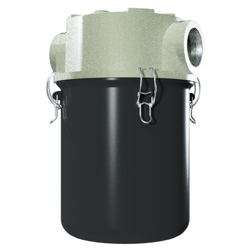 Solberg CT-SML235-200C SpinMeister® Inline T-Style Vacuum Filter – 2" NPSC, Extreme Duty Precleaner, Carbon Steel Bucket