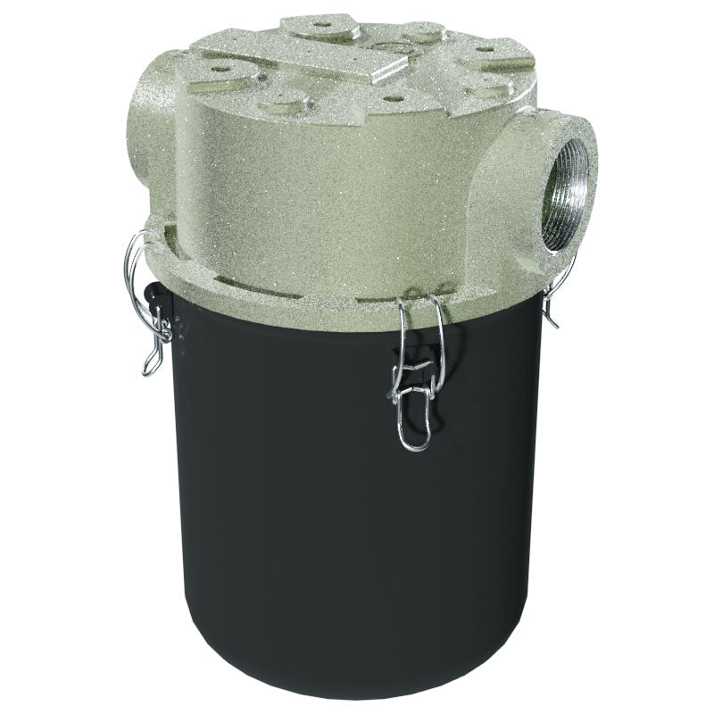 Solberg CT-SML235-250C SpinMeister® Inline T-Style Vacuum Filter – 2.5" NPSC, Extreme Duty Precleaner, Carbon Steel Bucket