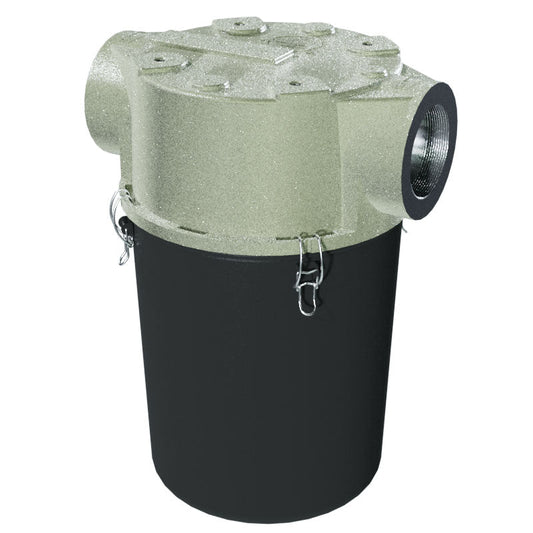 Solberg CT-SML345-300C SpinMeister® Inline Straight-Through Vacuum Filter – 3" FPT, Extreme Duty Precleaner, Carbon Steel Bucket