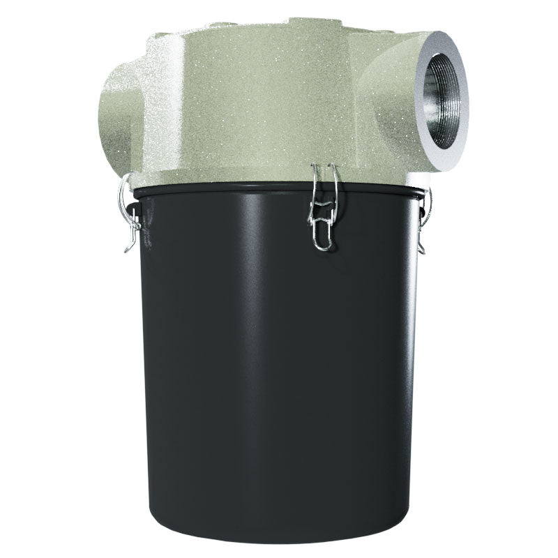 Solberg CT-SML345-400C SpinMeister® Inline Straight-Through Vacuum Filter – 4" FPT, Extreme Duty Precleaner, Carbon Steel Bucket