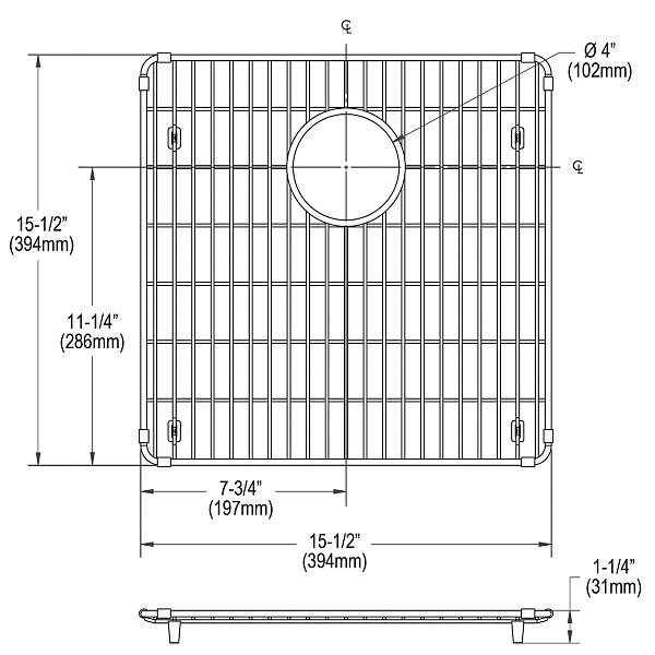 Elkay CTXBG1515 Crosstown Stainless Steel 15-1/2" x 15-1/2" x 1-1/4" Bottom Grid