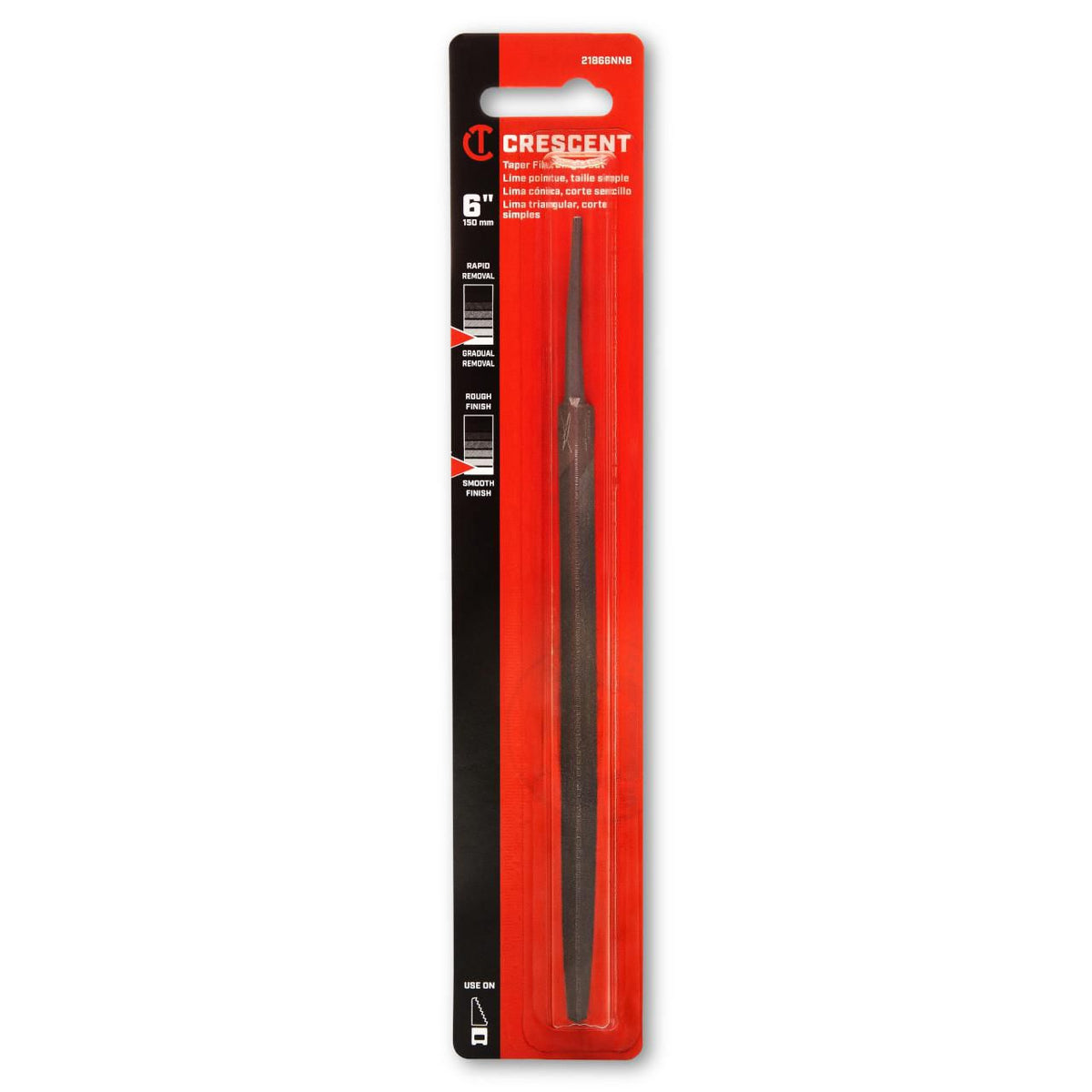 Nicholson 21866NNB 6" Triangle Single Cut Slim Taper File - Carded