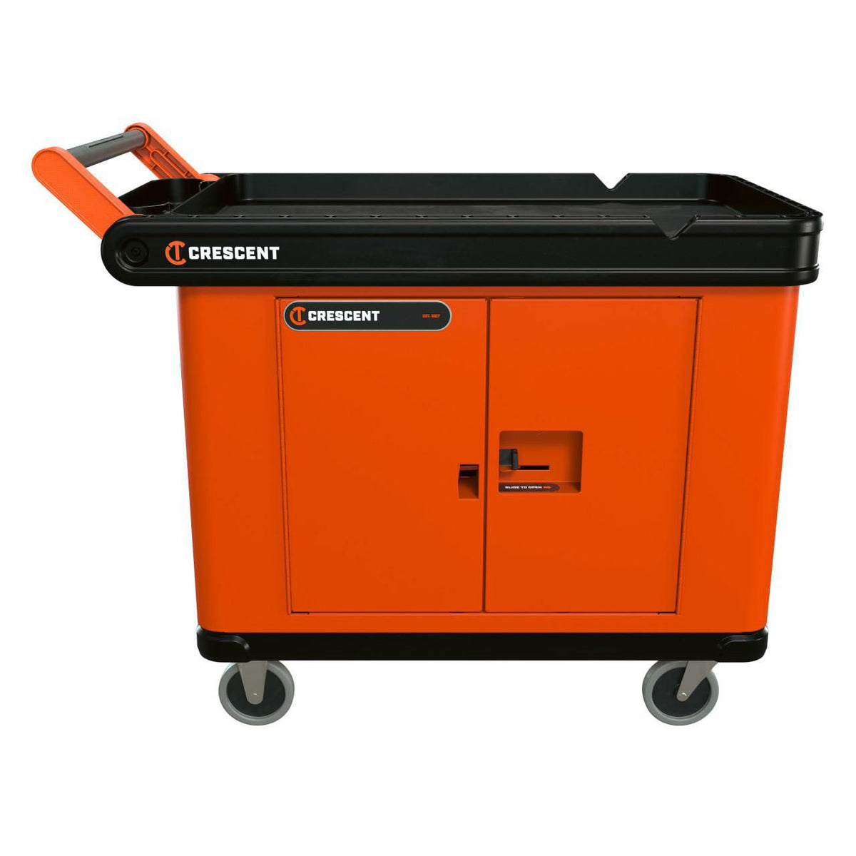 Crescent IUC2SCBM-2DLR RAILWORKS 2 Shelf Industrial Utility Cart with 5" Hard Casters and Double Door Security Panel