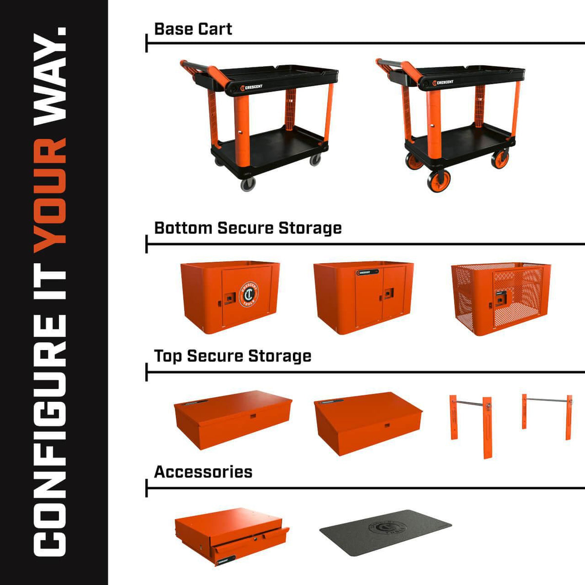Crescent IUC2SCBM-2DLR RAILWORKS 2 Shelf Industrial Utility Cart with 5" Hard Casters and Double Door Security Panel