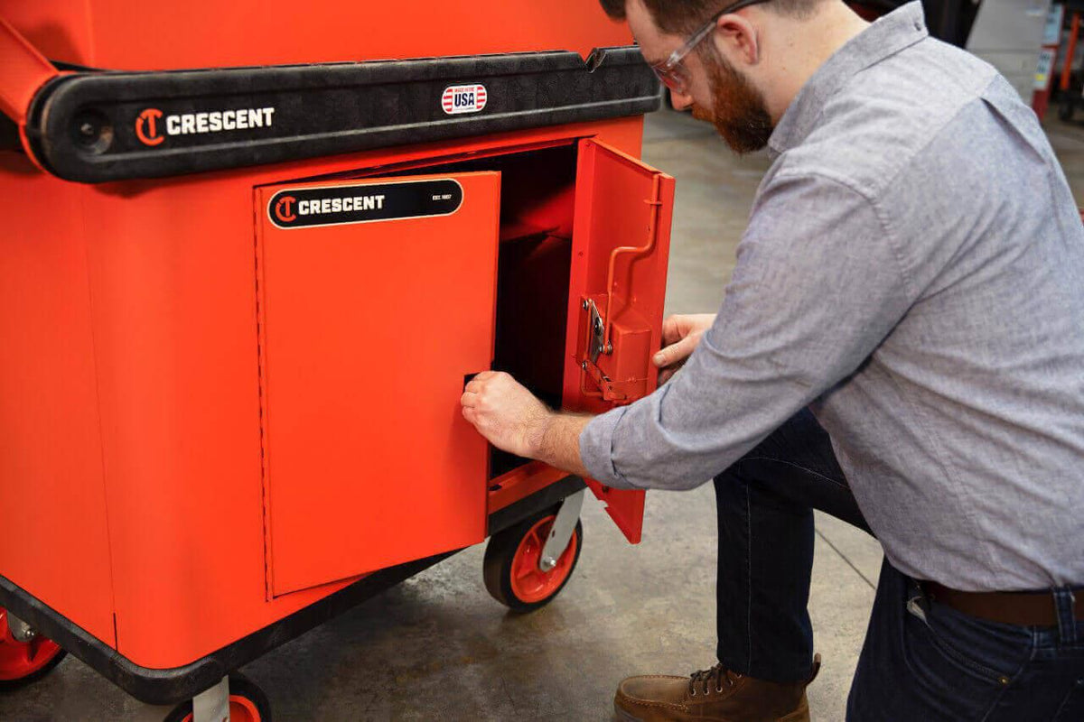 Crescent IUC2SCBM-2DLR RAILWORKS 2 Shelf Industrial Utility Cart with 5" Hard Casters and Double Door Security Panel