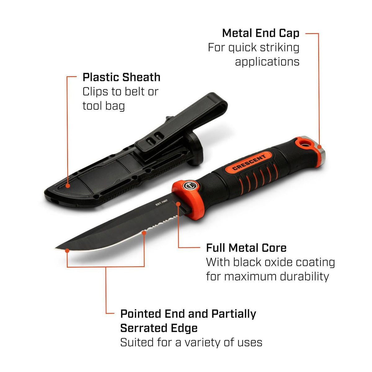 Crescent CPKFX 4-1/2" Fixed Blade Trade Knife with Sheath