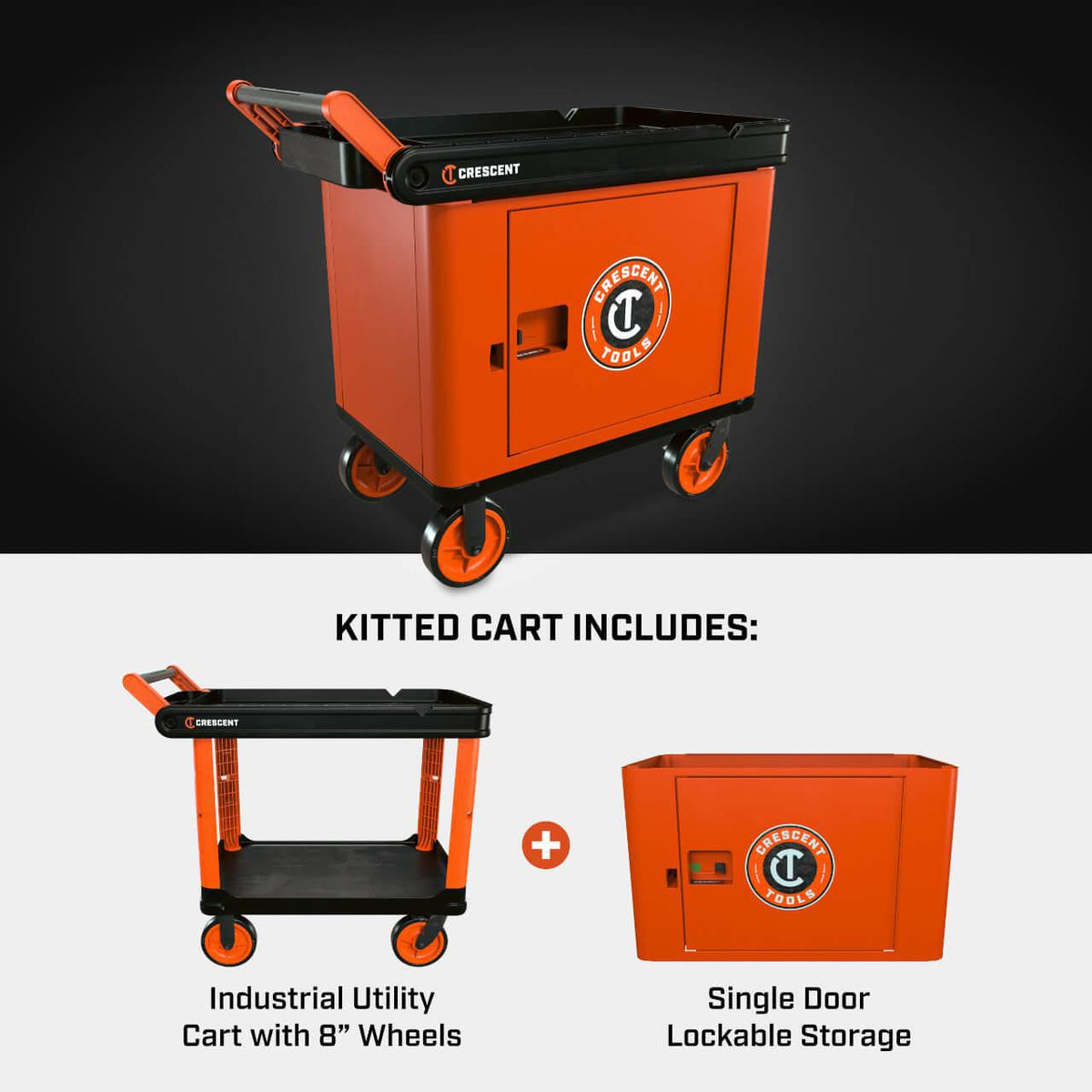 Crescent IUC2S8CBM-1DLR RAILWORKS 2 Shelf Industrial Utility Cart with 8" Casters and Single Door Security Panel