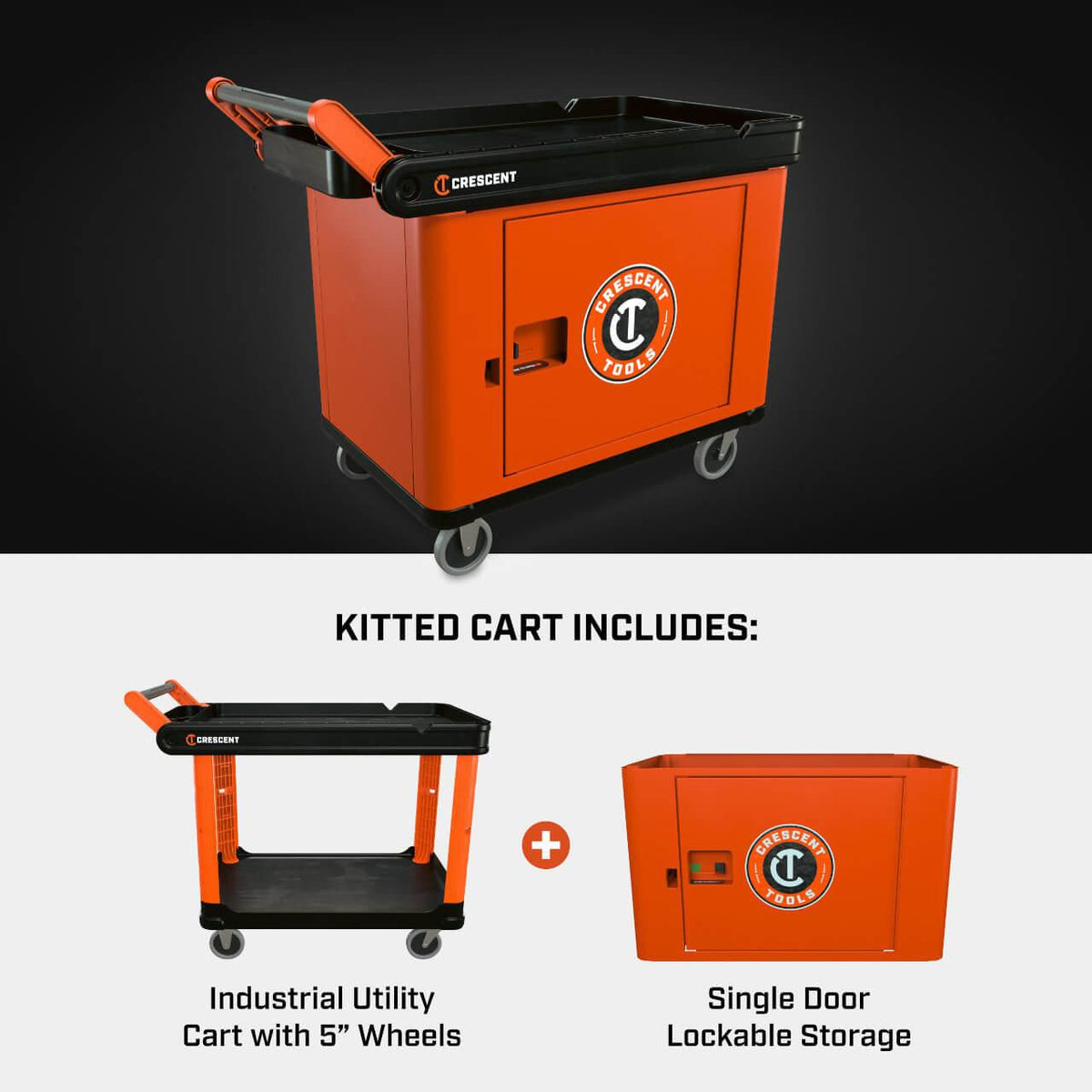 Crescent IUC2SCBM-1DLR RAILWORKS 2 Shelf Industrial Utility Cart with 5" Hard Casters and Single Door Security Panel