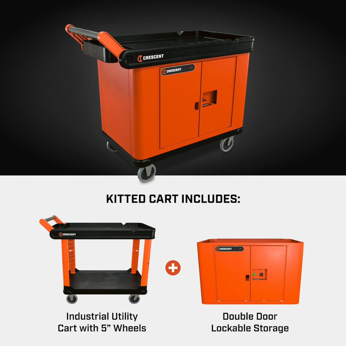 Crescent IUC2SCBM-2DLR RAILWORKS 2 Shelf Industrial Utility Cart with 5" Hard Casters and Double Door Security Panel