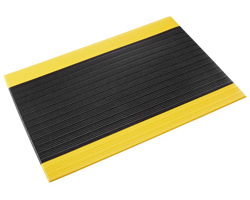 Crown Matting SE 3832YB Tuff-Spun 3/8 Rib-Surface 3'x12' Black w/Yellow Anti-Fatigue Dry Area Mat