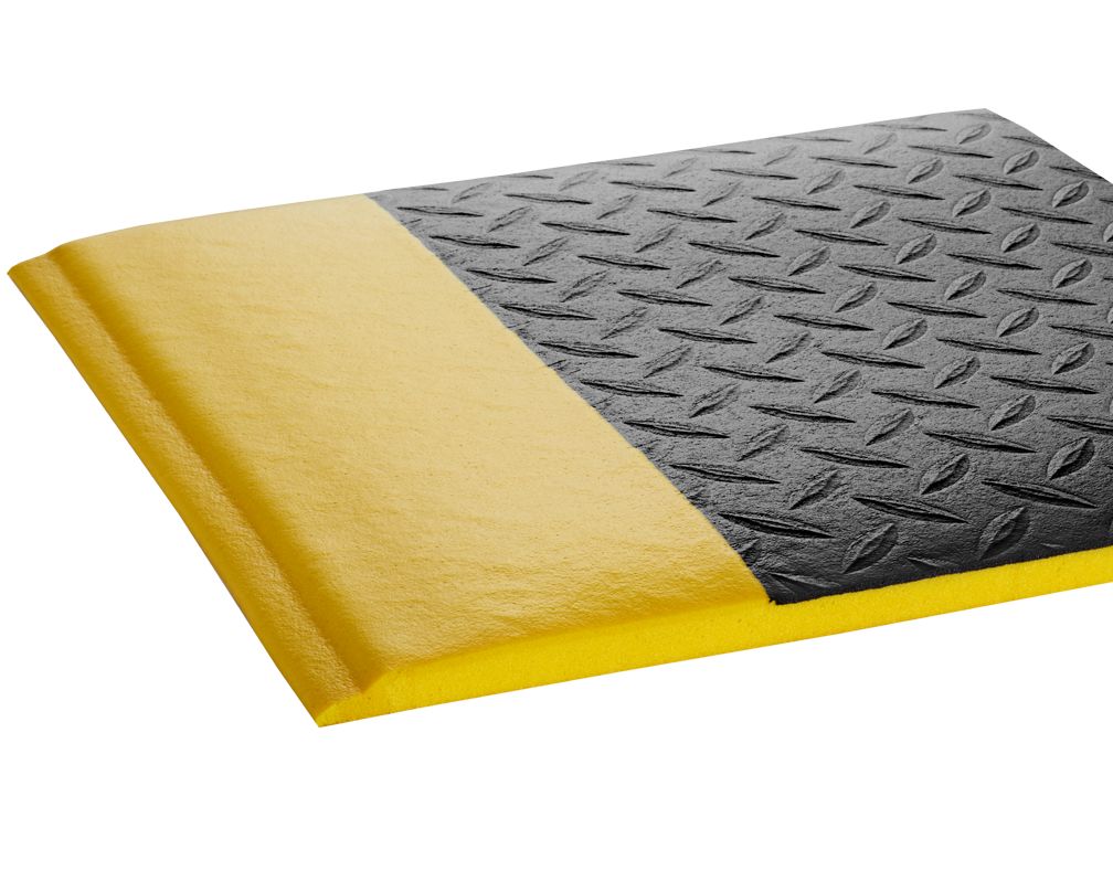 Crown Matting WBR0048YD-75 Wear-Bond Tuff-Spun Diamond-Surface 4'x75' Black w/Yellow Anti-Fatigue Dry Area Mat