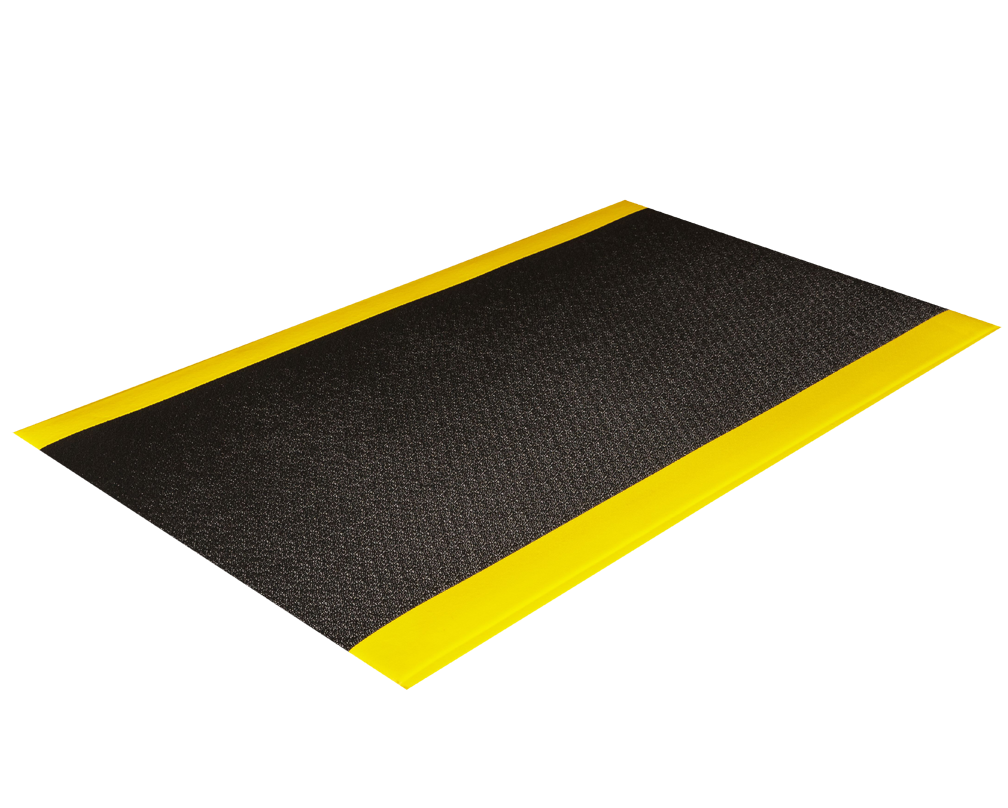 Crown Matting WBRZ024YP-75 Wear-Bond Comfort-King Pebble-Surface 2'x75' Black w/Yellow Anti-Fatigue Dry Area Mat