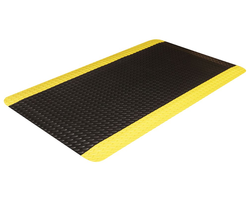 Crown Matting WD 1232YB Workers-Delight Deck Plate 3'x12' Black w/Yellow Anti-Fatigue Dry Area Mat