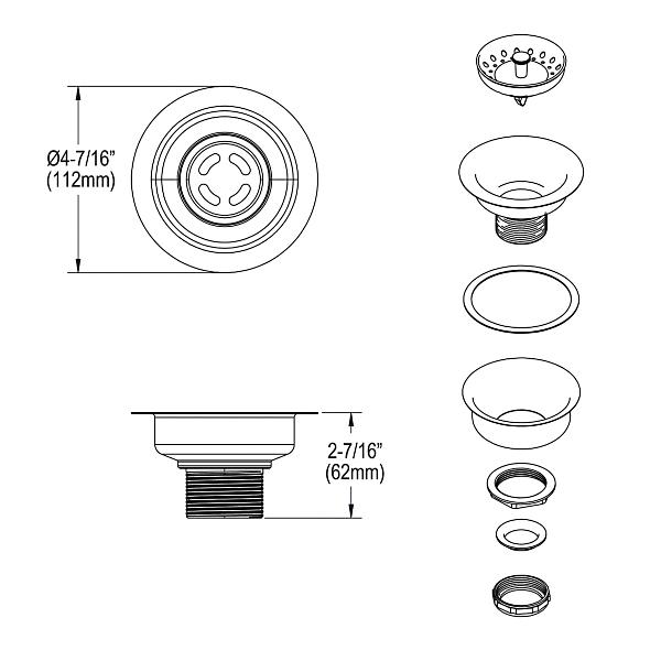 Elkay D361125 Dayton® 3-1/2" Stainless Steel Drain with Removable Basket Strainer and Rubber Stopper (sold in multiples of 36)