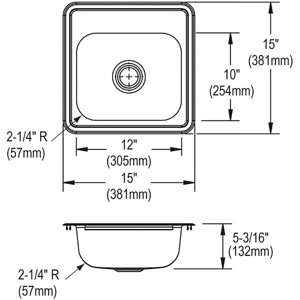 Elkay D11515 Dayton® Stainless Steel 15" x 15" x 5-3/16" Single Bowl Drop-in Bar Sink with 2" Drain Opening