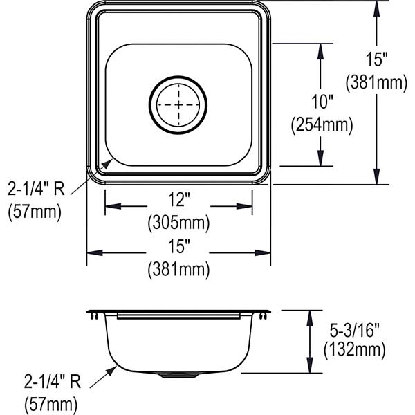 Elkay D11516 Dayton® Stainless Steel 15" x 15" x 5-3/16" Single Bowl Drop-in Bar Sink with 3-1/2" Drain Opening