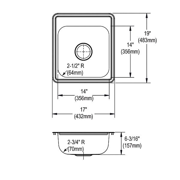 Elkay D11719 Dayton® Stainless Steel 17" x 19" x 6-1/8" Single Bowl Drop-in Bar Sink
