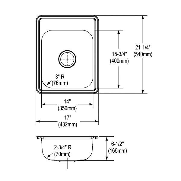 Elkay D11721 Dayton® Stainless Steel 17" x 21-1/4" x 6-1/2" Single Bowl Drop-in Bar Sink