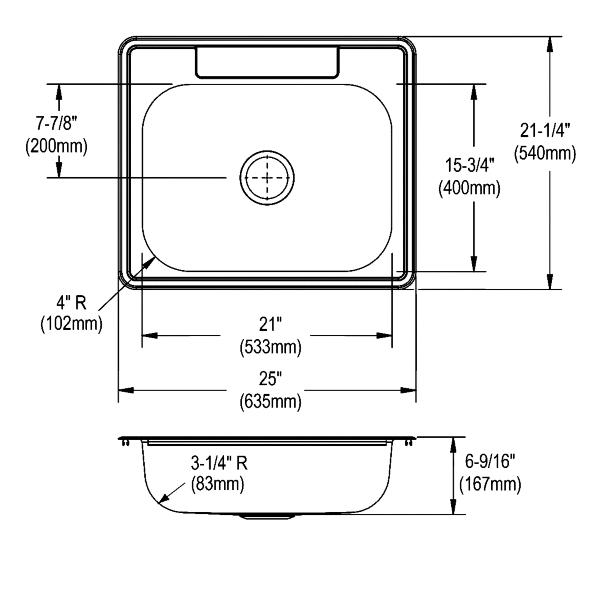 Elkay D12521 Dayton® Stainless Steel 25" x 21-1/4" x 6-9/16" Single Bowl Drop-in Sink