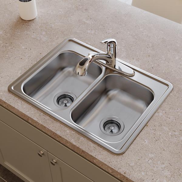 Elkay D22519 Dayton® Stainless Steel 25" x 19" x 6-5/16" Equal Double Bowl Drop-in Sink