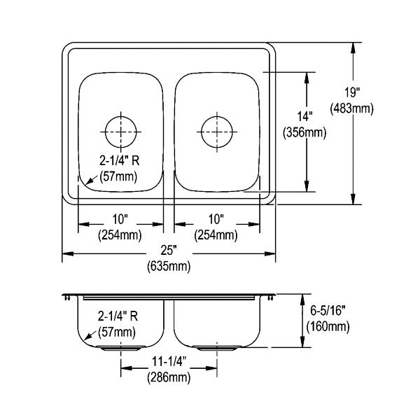 Elkay D22519 Dayton® Stainless Steel 25" x 19" x 6-5/16" Equal Double Bowl Drop-in Sink