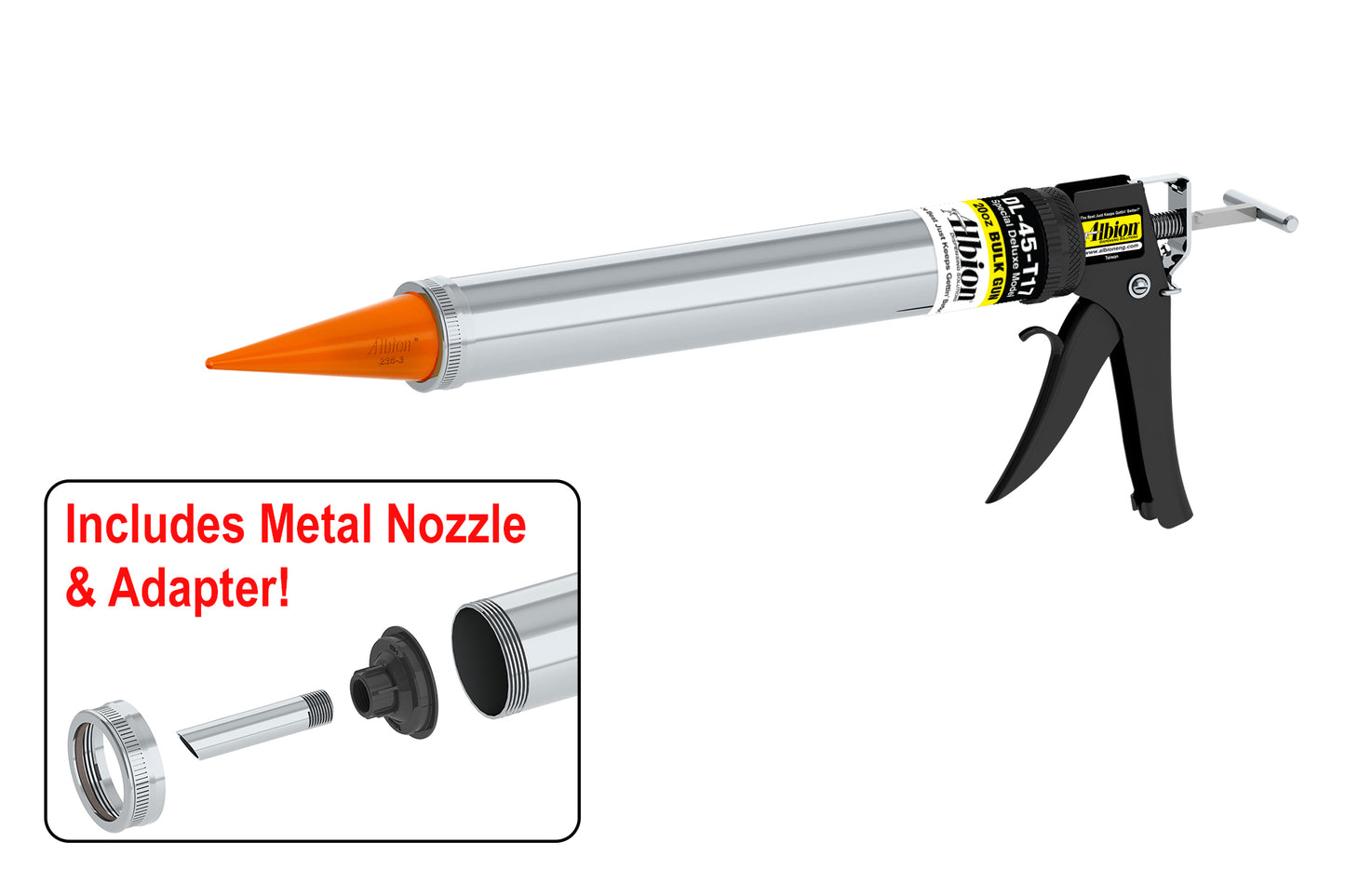 Albion Engineering DL-45-T17 20oz Special Deluxe Manual Bulk Gun w/ Orange Cone Nozzles