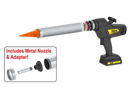 Albion Engineering DL-45-T34E 20oz Cordless Sausage Gun w/ Aluminum Barrel and Orange Cone Nozzles 18 Volt