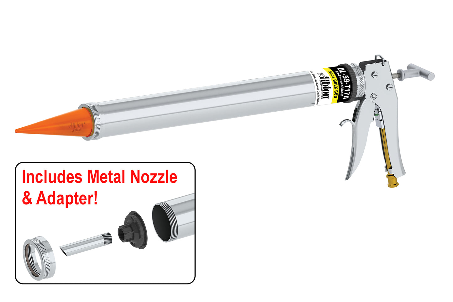 Albion Engineering DL-59-T17A 30oz Air-Powered Bulk Gun w/ Orange Cone Nozzles