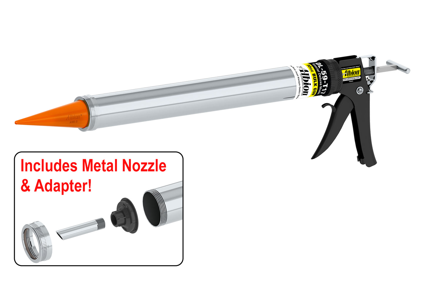 Albion Engineering DL-59-T17 30oz Special Deluxe Manual Bulk Gun w/ Orange Cone Nozzles