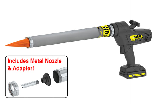 Albion Engineering DL-59-T27E 30oz Cordless Bulk Gun w/ Teflon Barrel and Orange Cone Nozzles 18 Volt