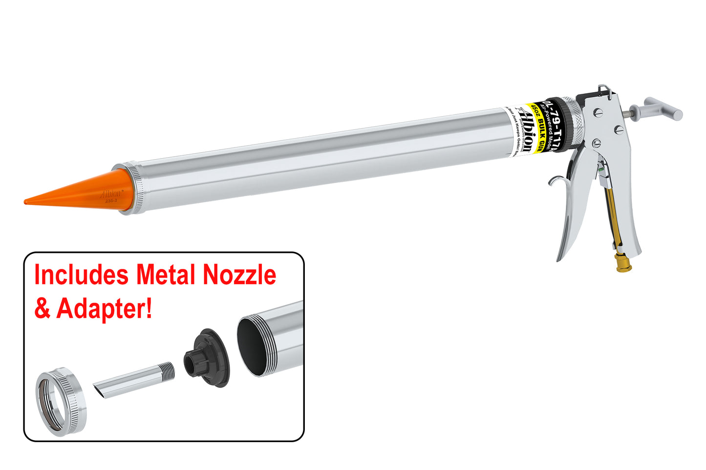 Albion Engineering DL-79-T17A 45oz Core Air-Powered Bulk Gun w/ Orange Cone Nozzles