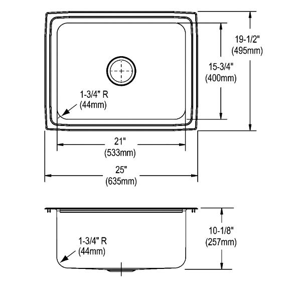 Elkay DLFR251910 Lustertone® Classic Stainless Steel 25" x 19-1/2" x 10-1/8" 0-Hole Single Bowl Drop-in Sink