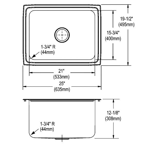 Elkay DLFR251912 Lustertone® Classic Stainless Steel 25" x 19-1/2" x 12-1/8" Single Bowl Drop-in Sink