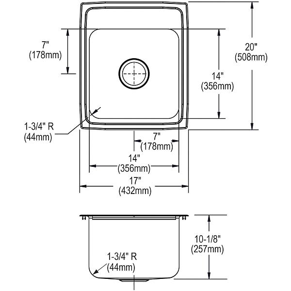 Elkay DLR172010 Lustertone® Classic Stainless Steel 17" x 20" x 10-1/8" Single Bowl Drop-in Sink